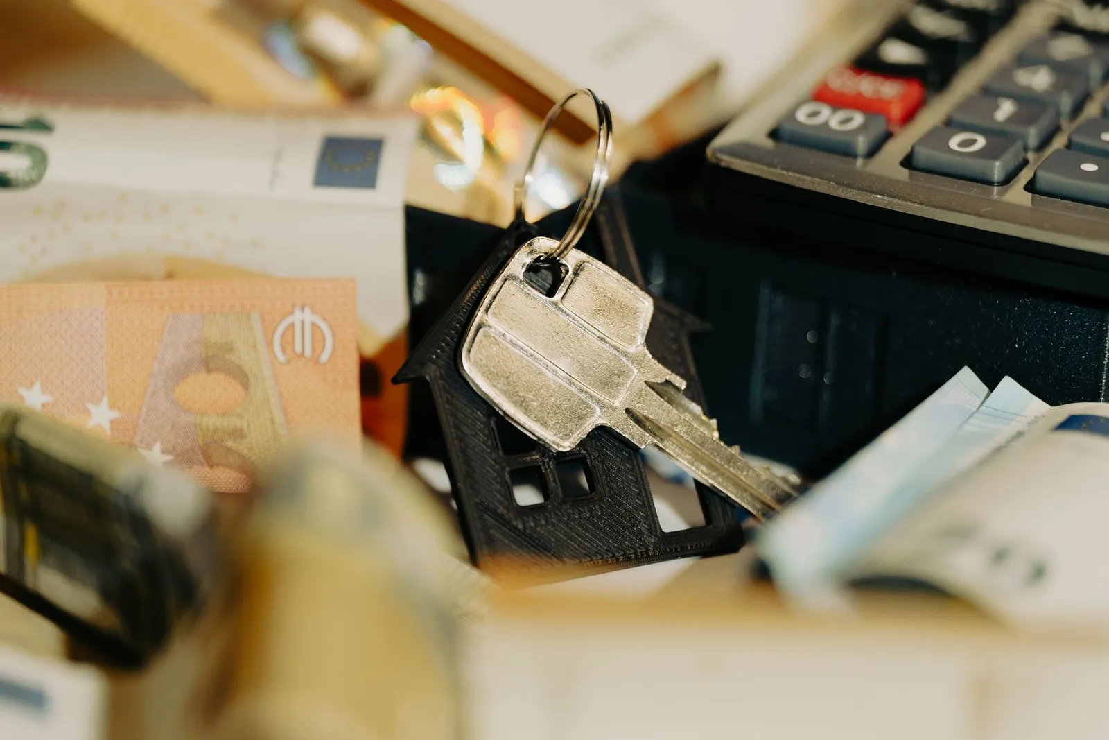 Business owner reviewing financial documents and tax forms on desk with calculator